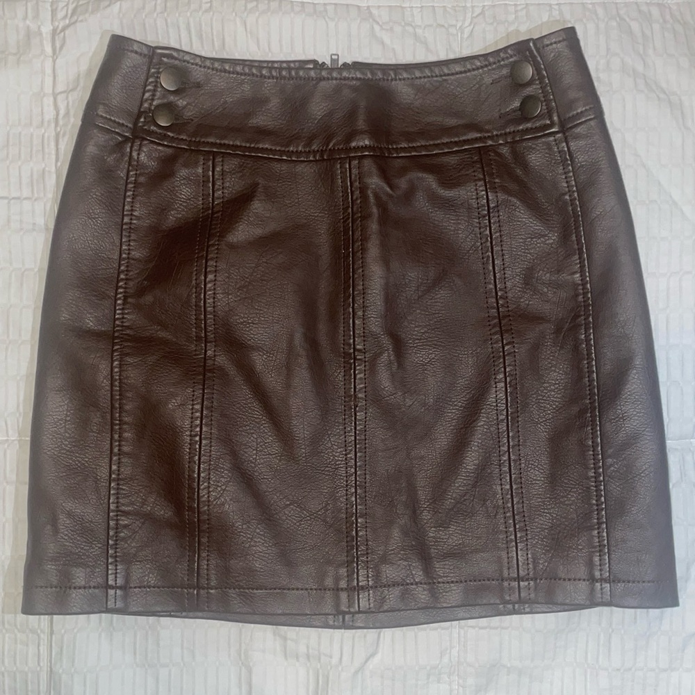 Free People Brown Leather Mini Skirt